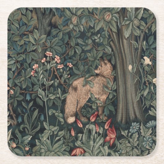 William Morris Greenery Fox Wildlife Rechteckiger Pappuntersetzer (Vorderseite)