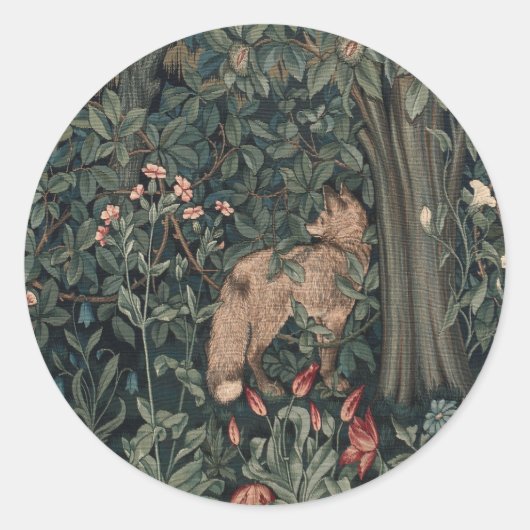 William Morris Greenery Fox Wildlife Runder Aufkleber (Vorderseite)