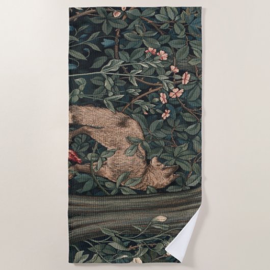 William Morris Greenery Fox Wildlife Strandtuch (Vorderseite)