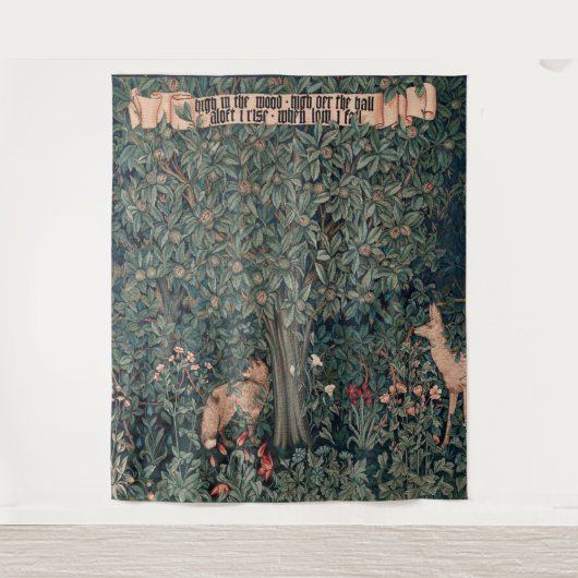 William Morris Greenery Fox Wildlife Wandteppich (Vorderseite)