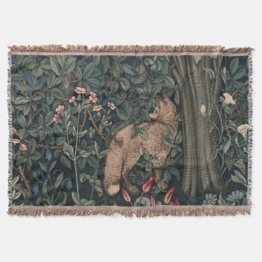William Morris Greenery Fuchs Wildtier Kunst Decke (Vorderseite)