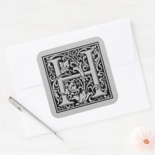 William Morris Großbuchstabe H Matt Silber Quadratischer Aufkleber