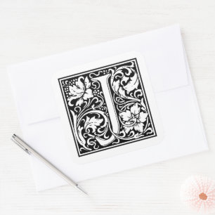 William Morris Großbuchstabe J auf Weiß Quadratischer Aufkleber