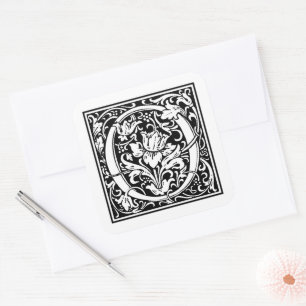 William Morris Großbuchstabe O auf Weiß Quadratischer Aufkleber
