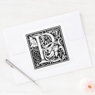 William Morris Großbuchstabe P auf Weiß Quadratischer Aufkleber