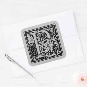 William Morris Großbuchstabe P Matt Silber Quadratischer Aufkleber