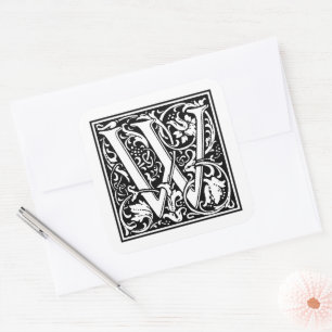 William Morris Großbuchstabe W auf Weiß Quadratischer Aufkleber