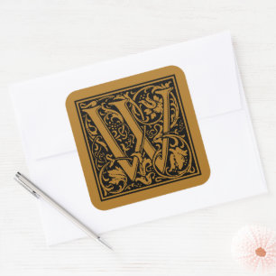 William Morris Großbuchstabe W Matt Antiquegold Quadratischer Aufkleber
