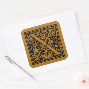 William Morris Großbuchstabe X Matt Antik Gold Quadratischer Aufkleber