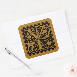 William Morris Großbuchstabe Y Matt Antikgold Quadratischer Aufkleber