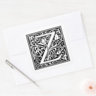 William Morris Großbuchstabe Z auf Weiß Quadratischer Aufkleber