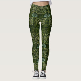 William Morris Große Grüne Tulpen-Rosen-Tapete Leggings