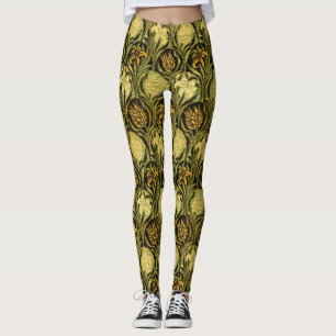 William Morris Grüne Tulpen-Lilien-Tapete Leggings