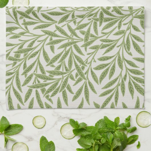 William Morris Grünes Florales Botanisches Muster Geschirrtuch (Gefaltet)