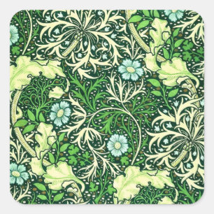 William Morris - Grünes Meeresalgen-Muster Quadratischer Aufkleber
