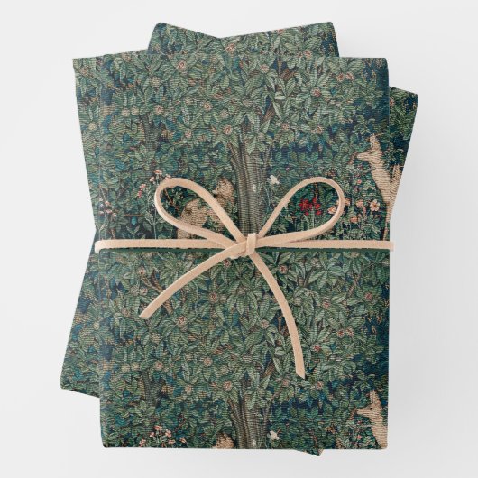 William Morris Grünwald Wald Tier Botanisch Geschenkpapier Set (Beispiel)