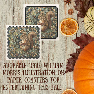 William Morris Herbst Eichhörnchen Blätter Beeren Rechteckiger Pappuntersetzer