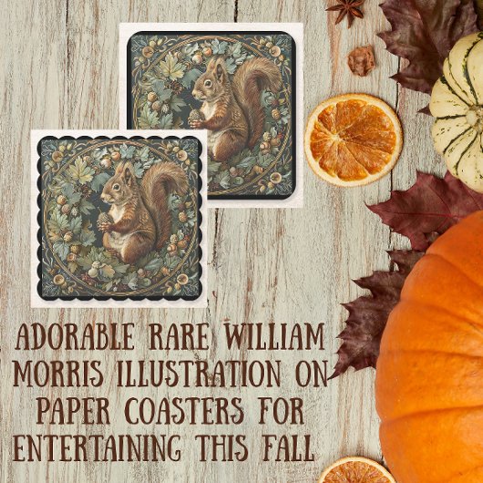 William Morris Herbst Eichhörnchen Blätter Beeren Rechteckiger Pappuntersetzer