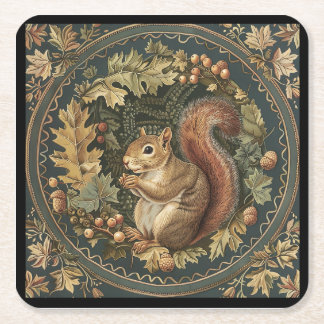 William Morris Herbst-Streifenhörnchen-Blätter-Bee Rechteckiger Pappuntersetzer