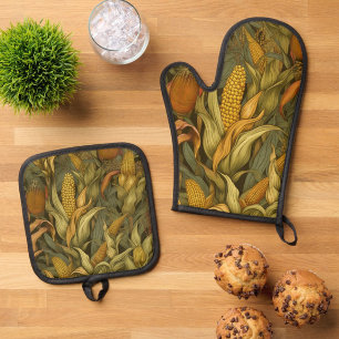 William Morris Herbstmais Eichhörnchen Retro  Ofenhandschuh & Topflappen-Set