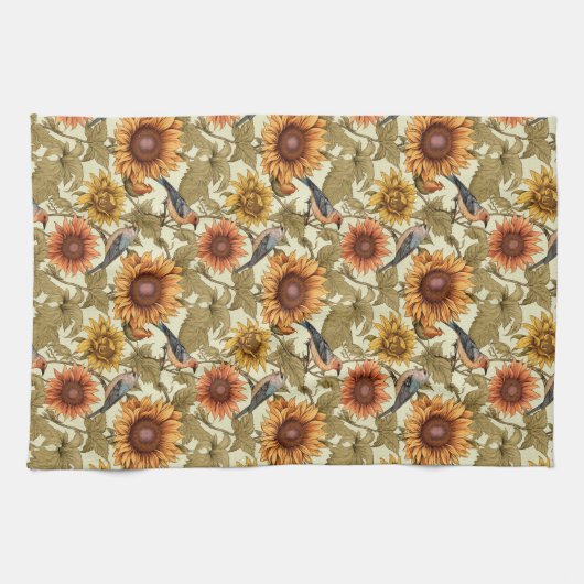 William Morris Herbstsonnenblumen Vögel Herbst Geschirrtuch (Horizontal)