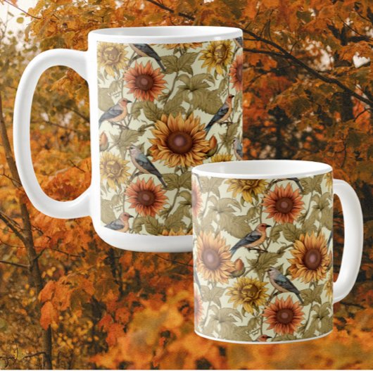 William Morris Herbstsonnenblumen Vögel Herbst Kaffeetasse