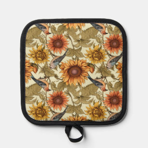 William Morris Herbstsonnenblumen Vögel Herbst Topflappen