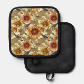 William Morris Herbstsonnenblumen Vögel Herbst Topflappen (Vorderseite/Rückseite)