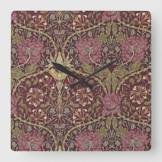 William Morris, Honeysuckle, Blumenmuster, Kunst Quadratische Wanduhr (Vorderseite)