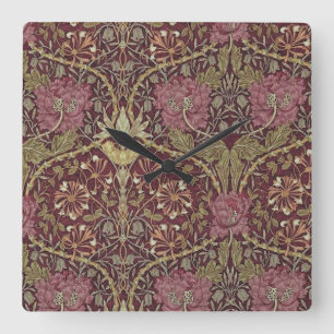 William Morris, Honeysuckle, Blumenmuster, Kunst Quadratische Wanduhr