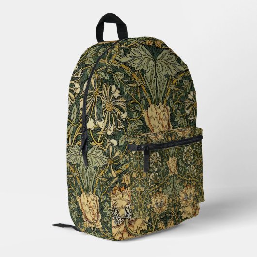 William Morris Honeysuckle Green Bedruckter Rucksack (Rückseitige Ecke links)