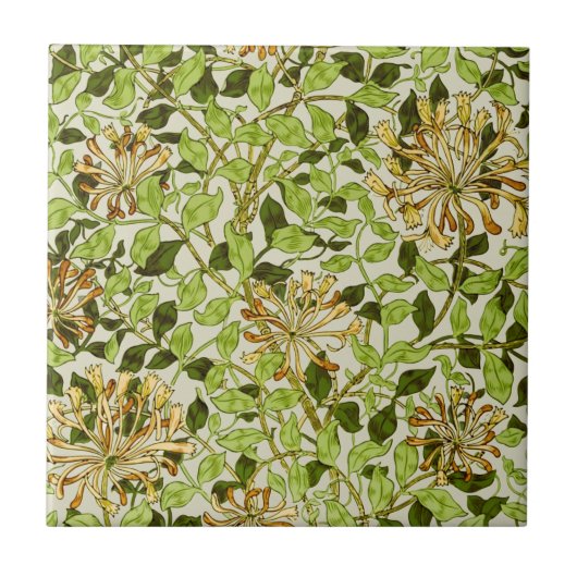 William Morris Honeysuckle Green Flowers Fliese (Vorderseite)