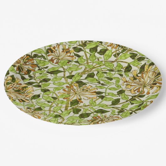 William Morris Honeysuckle Green Flowers Pappteller (Schrägansicht)