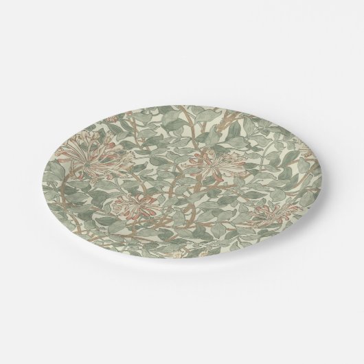 William Morris Honeysuckle Green Pappteller (Schrägansicht)