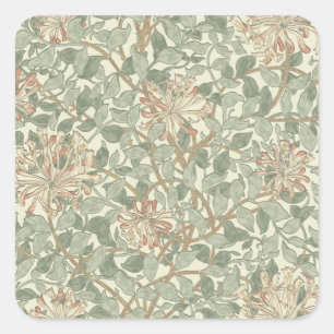 William Morris Honeysuckle Green Quadratischer Aufkleber