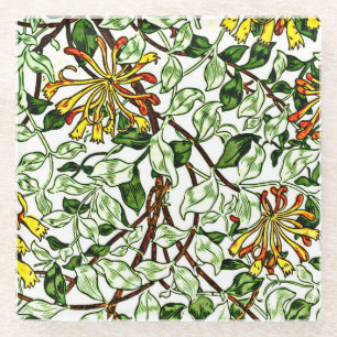 William Morris - Honeysuckle green und gelbes Gold Glasuntersetzer