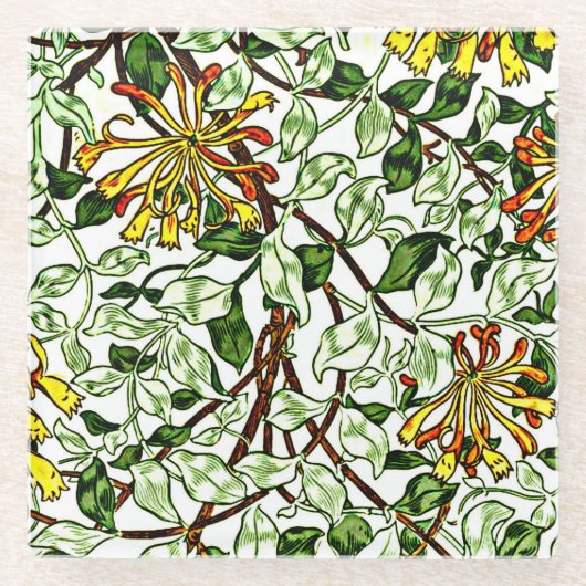 William Morris - Honeysuckle green und gelbes Gold Glasuntersetzer (Vorderseite)