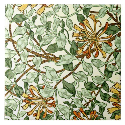 William Morris - Honeysuckle Green und Gold Fliese (Vorderseite)