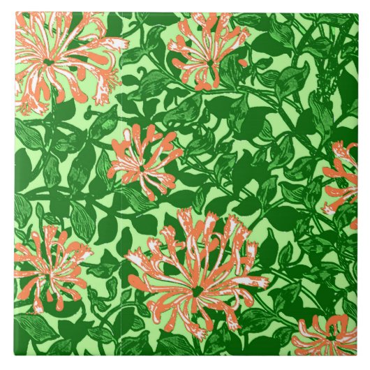 William Morris Honeysuckle, Peach und Green Fliese (Vorderseite)