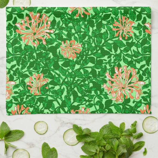 William Morris Honeysuckle, Peach und Green Geschirrtuch (Gefaltet)