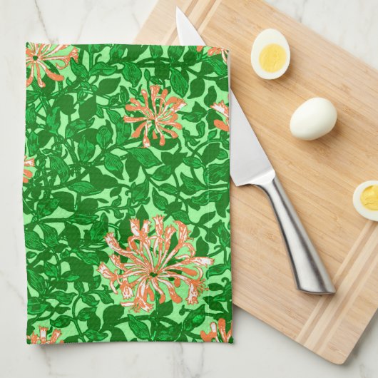 William Morris Honeysuckle, Peach und Green Geschirrtuch (Viertel Falte)