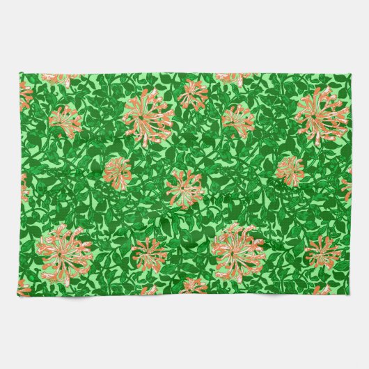 William Morris Honeysuckle, Peach und Green Geschirrtuch (Horizontal)