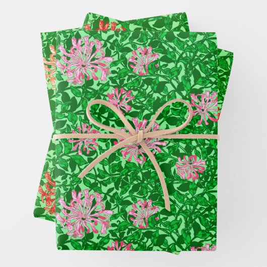 William Morris Honeysuckle, Pink. Rot, Pfirsich Geschenkpapier Set (Beispiel)