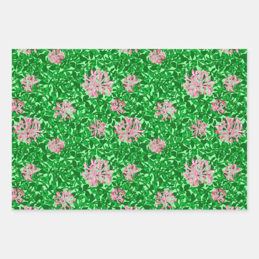 William Morris Honeysuckle, Pink. Rot, Pfirsich Geschenkpapier Set (Vorderseite)