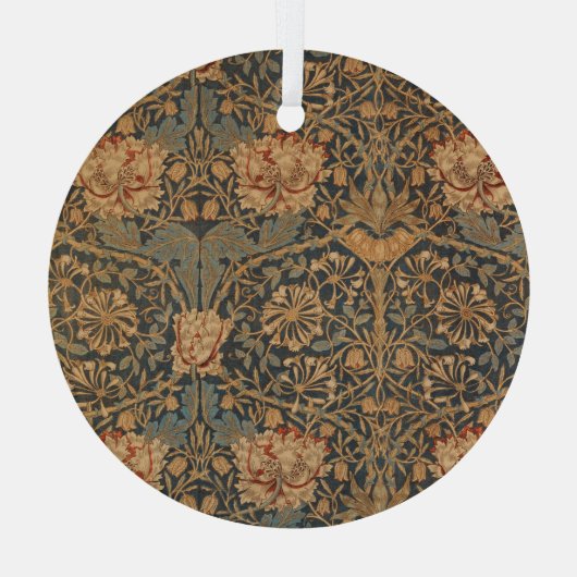 William Morris Honeysuckle Rich Red Dark Blue Ornament Aus Glas (Rückseite)