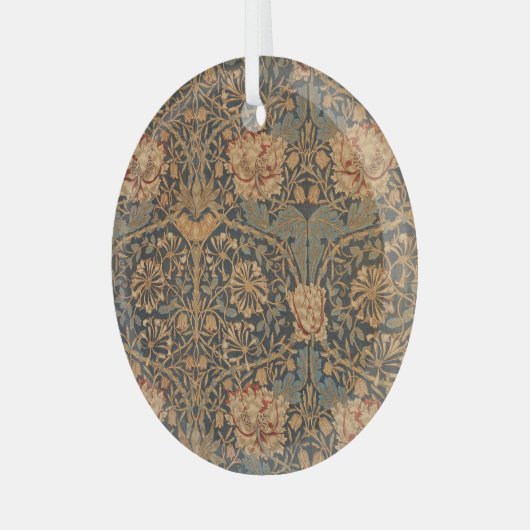 William Morris Honeysuckle Rich Red Dark Blue Ornament Aus Glas (Vorderseite links)