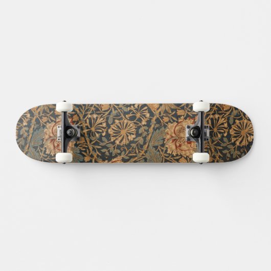 William Morris Honeysuckle Rich Red Dark Blue Skateboard (Horizontal)