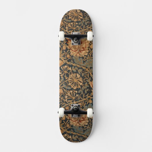 William Morris Honeysuckle Rich Red Dark Blue Skateboard (Vorderseite)
