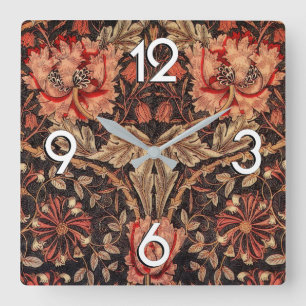William Morris Honeysuckle Vintag Pattern Quadratische Wanduhr