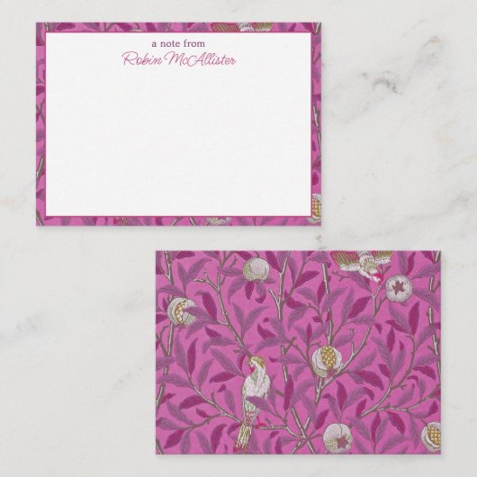 William Morris, Hot Pink Birds und Pommegrenates Mitteilungskarte (Vorne/Hinten)